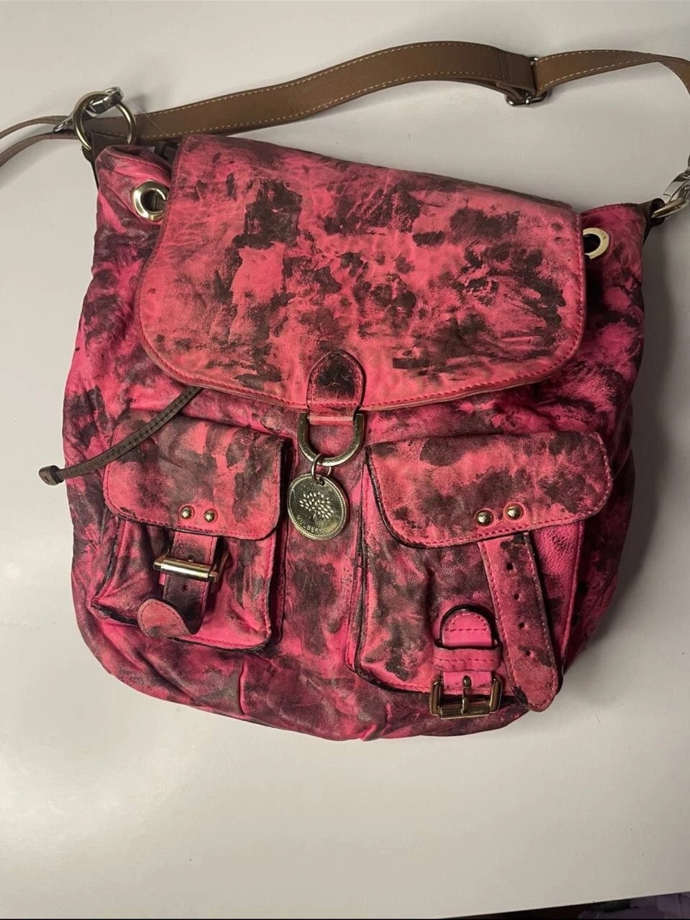 Mulberry Pink and Brown Tie-Dye Shoulder Bag